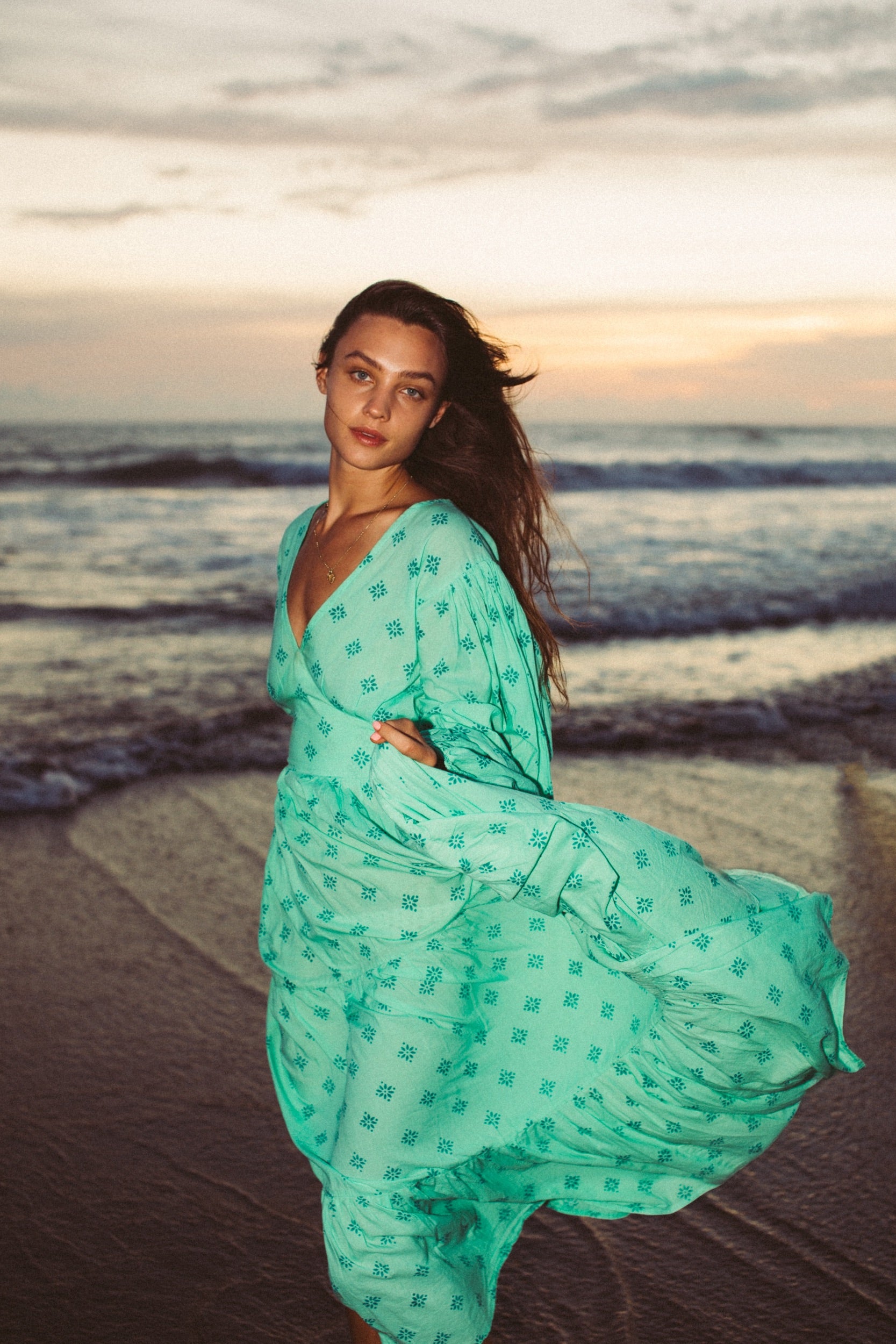 Mira on Bali beach at dusk